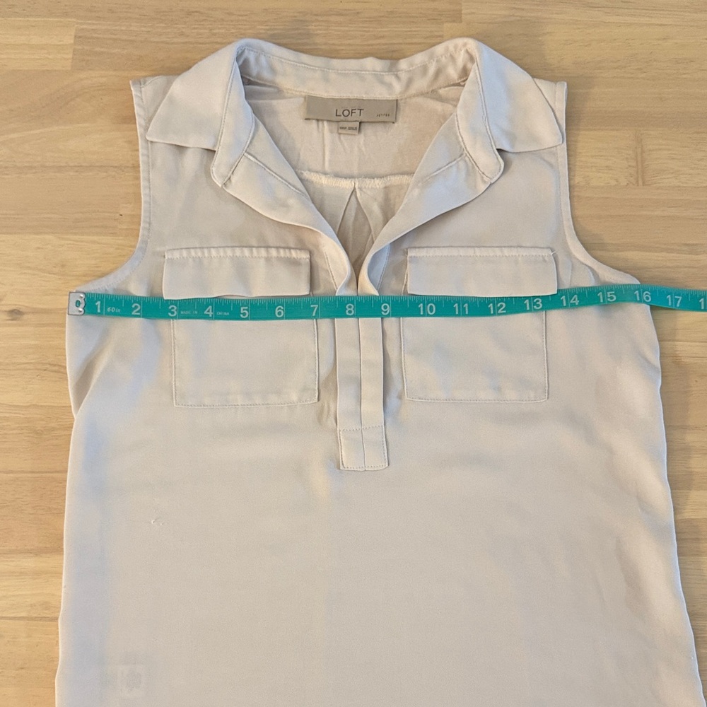 LOFT Sleeveless Collared Mixed Media Top Cream XXSP